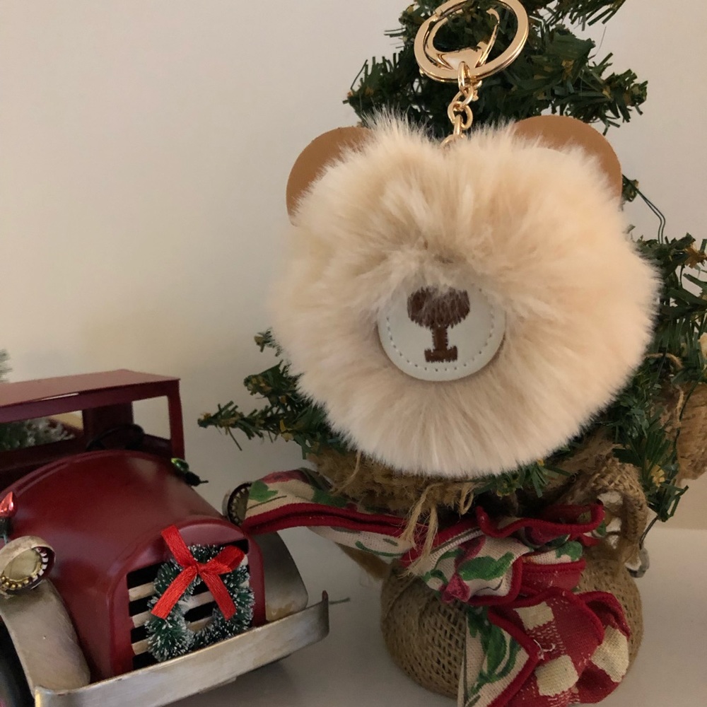 🐻 Teddy Bear Pom Pom Keychain
